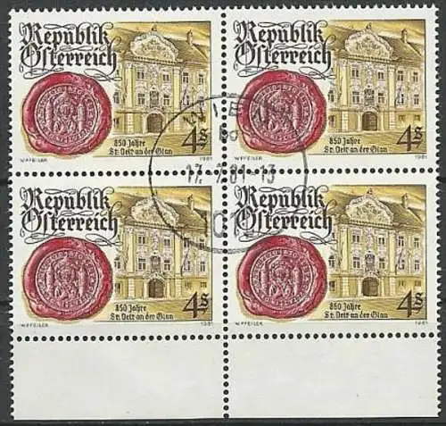 ÖSTERREICH 1981 Mi-Nr. 1675 Viererblock o used - ABO-Ware