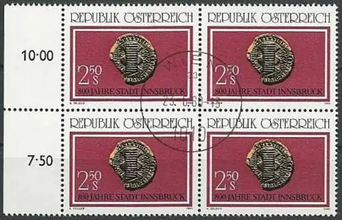 ÖSTERREICH 1980 Mi-Nr. 1647 Viererblock o used - ABO-Ware