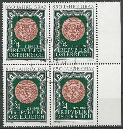 ÖSTERREICH 1978 Mi-Nr. 1583 Viererblock o used - ABO-Ware