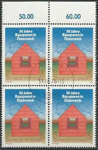 ÖSTERREICH 1975 Mi-Nr. 1497 Viererblock o used - ABO-Ware