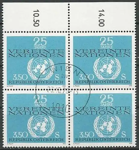 ÖSTERREICH 1970 Mi-Nr. 1347 Viererblock o used - ABO-Ware