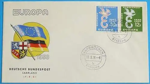 SAARLAND 1958 Mi-Nr. 439/40 CEPT FDC