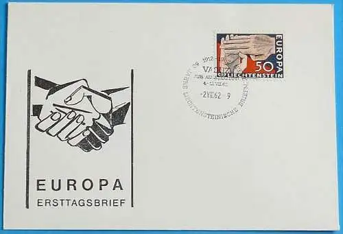 LIECHTENSTEIN 1962 Mi-Nr. 418 FDC - CEPT