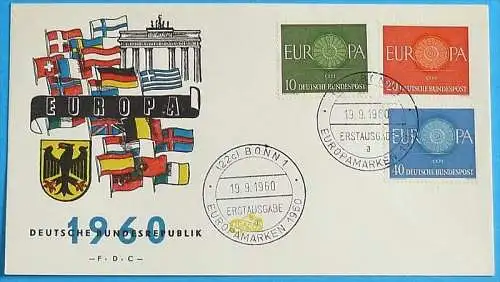 DEUTSCHLAND 1960 Mi-Nr. 337/39 CEPT FDC