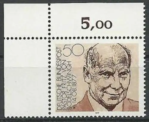 DEUTSCHLAND 1977 Mi-Nr. 942 Eckrand ** MNH