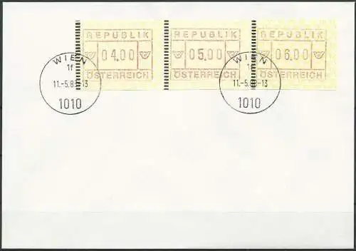 ÖSTERREICH 1988 Mi-Nr. ATM 2 Satz 1 Automatenmarken FDC