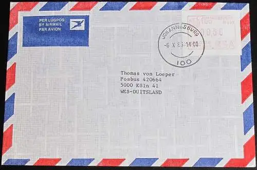 SÜDAFRIKA 1986 Mi-Nr. ATM 2 Automatenmarke Luftpost FDC