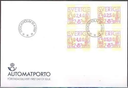 SCHWEDEN 1991 Mi-Nr. 1 Satz 1 Automatenmarken FDC