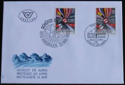 SCHWEIZ 1992 Mi-Nr. 1477 mit Österreich FDC