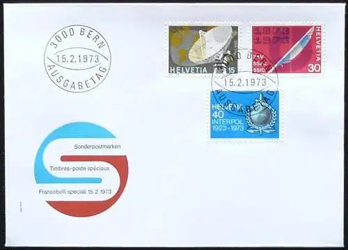 SCHWEIZ 1973 Mi-Nr. 988/90 FDC