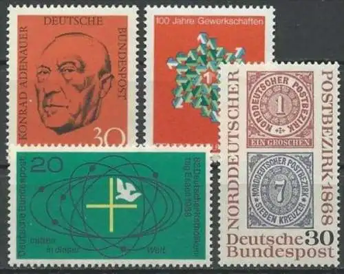 DEUTSCHLAND 1968 Mi-Nr. 567 + 568 + 569 + 570 ** MNH