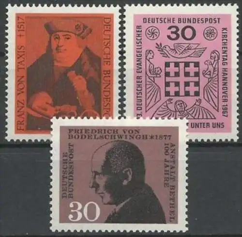 DEUTSCHLAND 1967 Mi-Nr. 535 + 536 + 537 ** MNH