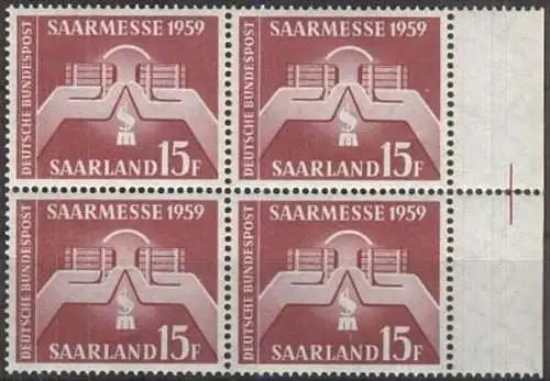 SAARLAND 1959 Mi-Nr. 447 Viererblock ** MNH