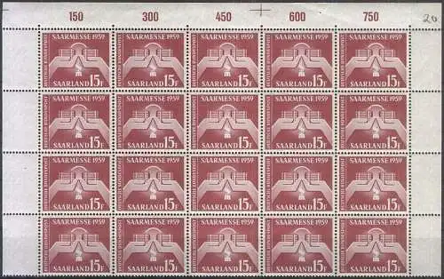 SAARLAND 1959 Mi-Nr. 447 20er Bogenecke ** MNH