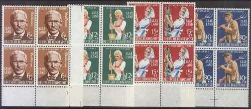 SAARLAND 1958 MI-Nr. 441/44 Viererblocks ** MNH