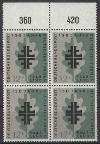 SAARLAND 1958 Mi-Nr. 437 Viererblock ** MNH