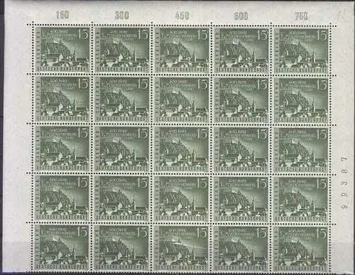 SAARLAND 1958 Mi-Nr. 436 25er Bogenecke mit Bogennummer ** MNH