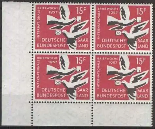 SAARLAND 1957 Mi-Nr. 408 Viererblock ** MNH