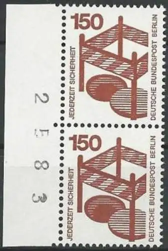 BERLIN 1971 Mi-Nr. 411 2er Randstück mit Bogennummer ** MNH
