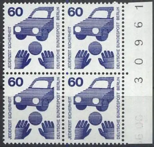 BERLIN 1971 Mi-Nr. 409 Viererblock vom Rand mit Bogennummer ** MNH