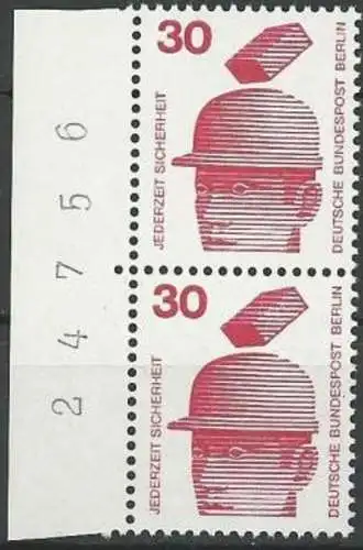 BERLIN 1971 Mi-Nr. 406 2er Randstück mit Bogennummer ** MNH