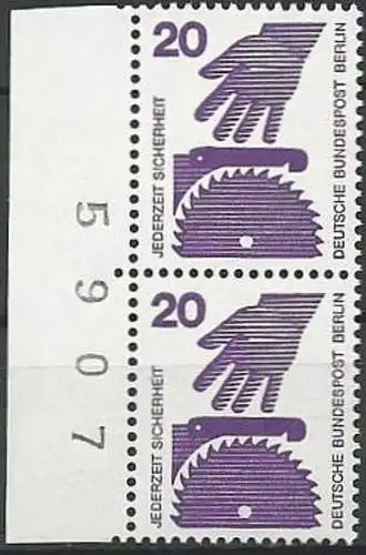 BERLIN 1971 Mi-Nr. 404 2er Randstück mit Bogennummer ** MNH