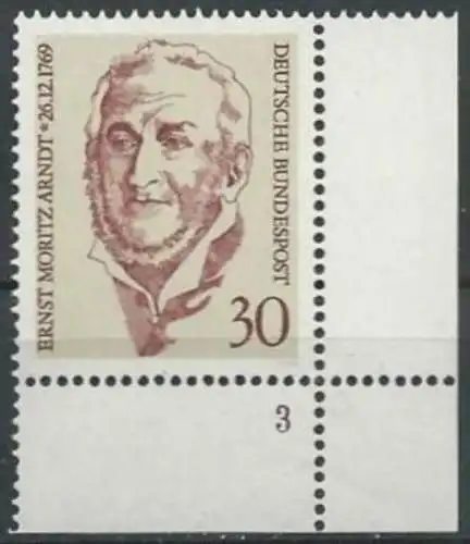 DEUTSCHLAND 1969 Mi-Nr. 611 Eckrand Formnummer ** MNH