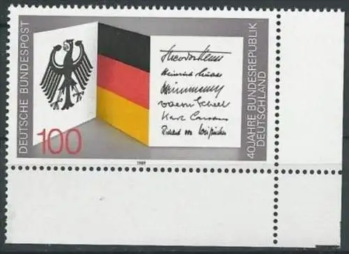 DEUTSCHLAND 1989 Mi-Nr. 1421 Eckrand ** MNH