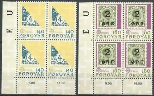 FÄRÖER 1979 Mi-Nr. 43/44 Eckrand-Viererblocks ** MNH