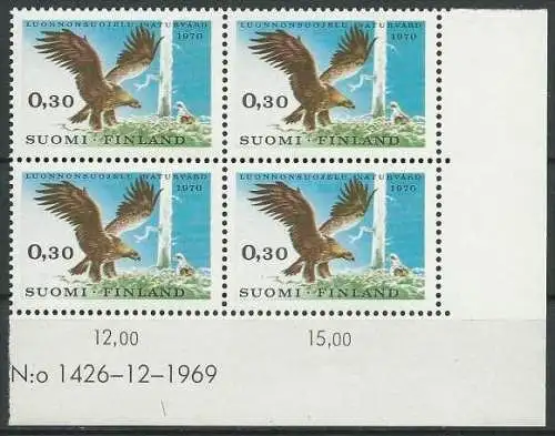 FINNLAND 1970 Mi-Nr. 667 Eckrand-Viererblock ** MNH