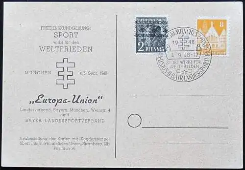 DEUTSCHE POST POSTKARTE EUROPA-UNION UND BAYR. LANDESSPORTVERBAND