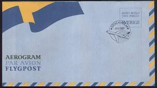 SCHWEDEN LUFTPOST MIT STEMPEL VOM 20.02.1986