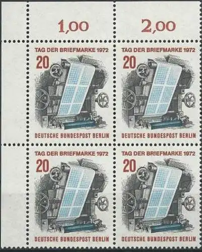 BERLIN 1972 Mi-Nr. 439 Eckrand-Viererblock ** MNH