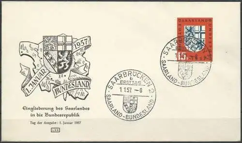 SAARLAND 1957 MI-Nr. 379 FDC