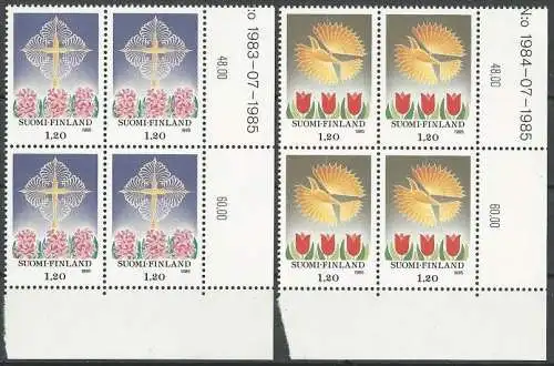 FINNLAND 1985 Mi-Nr. 979/80 Eckrand-Viererblocks ** MNH