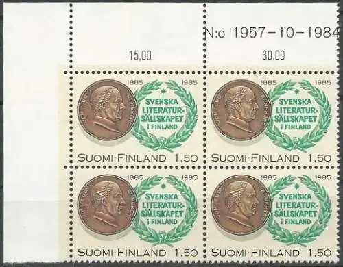 FINNLAND 1985 Mi-Nr. 955 Eckrand-Viererblock ** MNH
