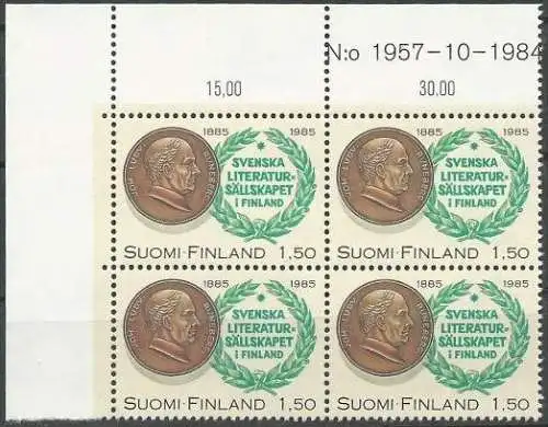 FINNLAND 1985 Mi-Nr. 955 Eckrandviererblock ** MNH