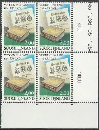 FINNLAND 1984 Mi-Nr. 950 Eckrand-Viererblock ** MNH