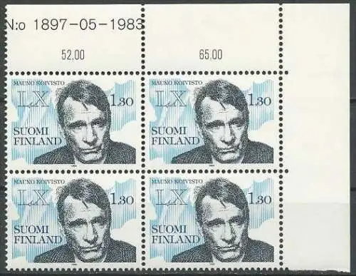 FINNLAND 1983 Mi-Nr. 937 Eckrandviererblock ** MNH