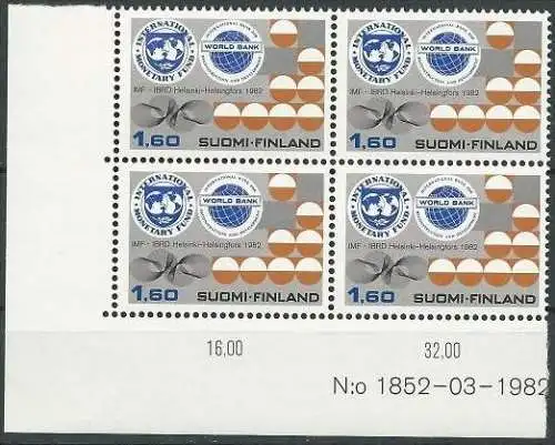 FINNLAND 1982 Mi-Nr. 901 Eckrand-Viererblock ** MNH