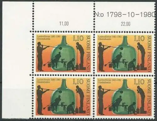 FINNLAND 1981 Mi-Nr. 879 Eckrandviererblock ** MNH