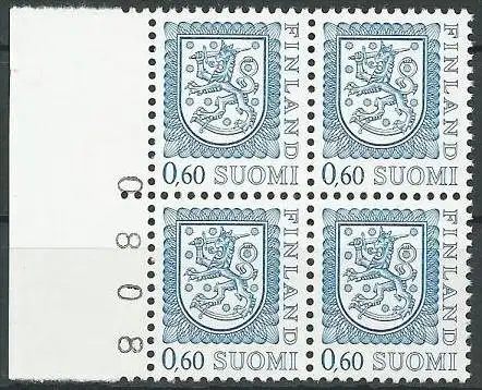 FINNLAND 1975 Mi-Nr. 761 Randviererblock mit Bogennummer ** MNH