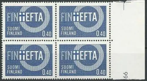 FINNLAND 1967 Mi-Nr. 619 Randviererblock ** MNH