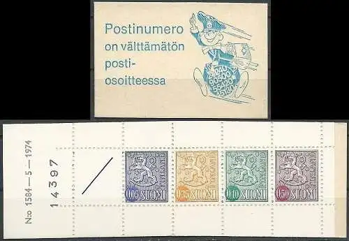 FINNLAND 1974 Mi-Nr. MH 8 mit Zählnummer ** MNH