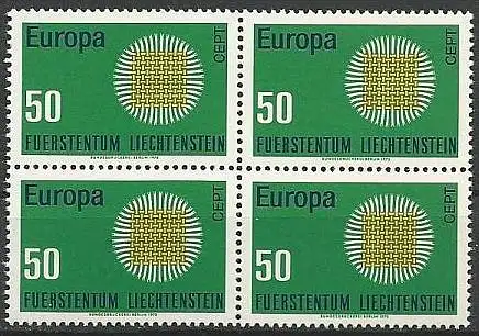 LIECHTENSTEIN 1970 Mi-Nr. 525 Viererblock ** MNH - CEPT
