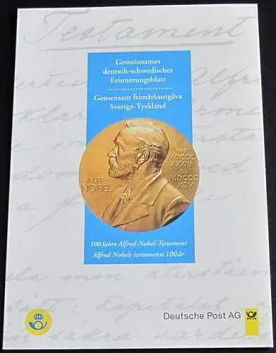 DEUTSCHLAND 1995 GEDENKBLATT 100 JAHRE ALFRED-NOBEL TESTAMENT