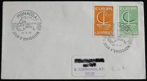 MONACO 1966 Mi-Nr. 835/36 FDC - CEPT gelaufen