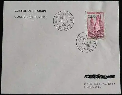 DIENSTMARKE FÜR DEN EUROPARAT 1958 Mi-Nr. 1 auf Brief