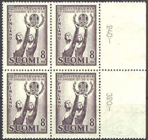 FINNLAND 1946 Mi-Nr. 325 Viererblock ** MNH
