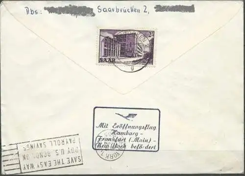 SAARLAND 1955 ERSTFLUG LUFTHANSA HAMBURG - FRANKFURT - NEW YORK